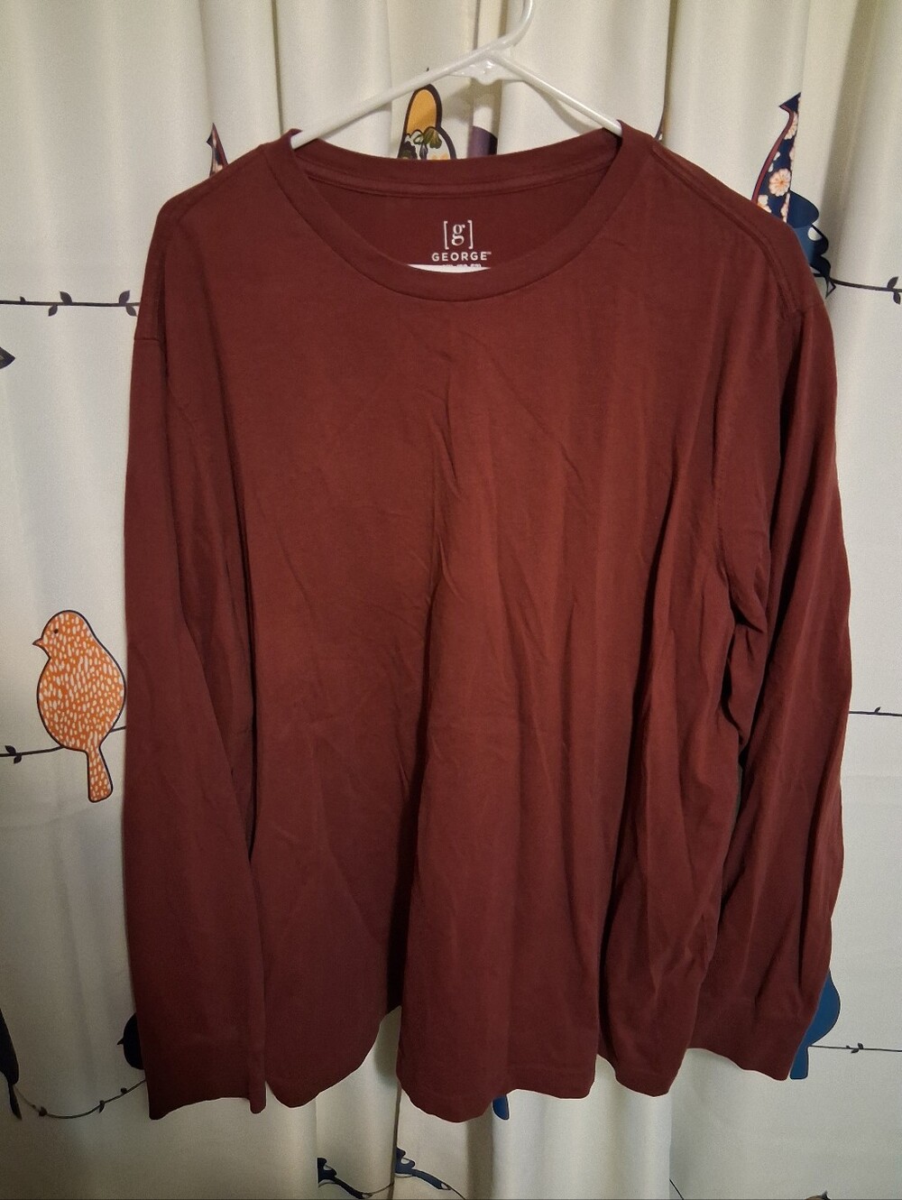 George Men's Long-Sleeve Crewneck Shirt - Maroon/Burgundy Size 2X